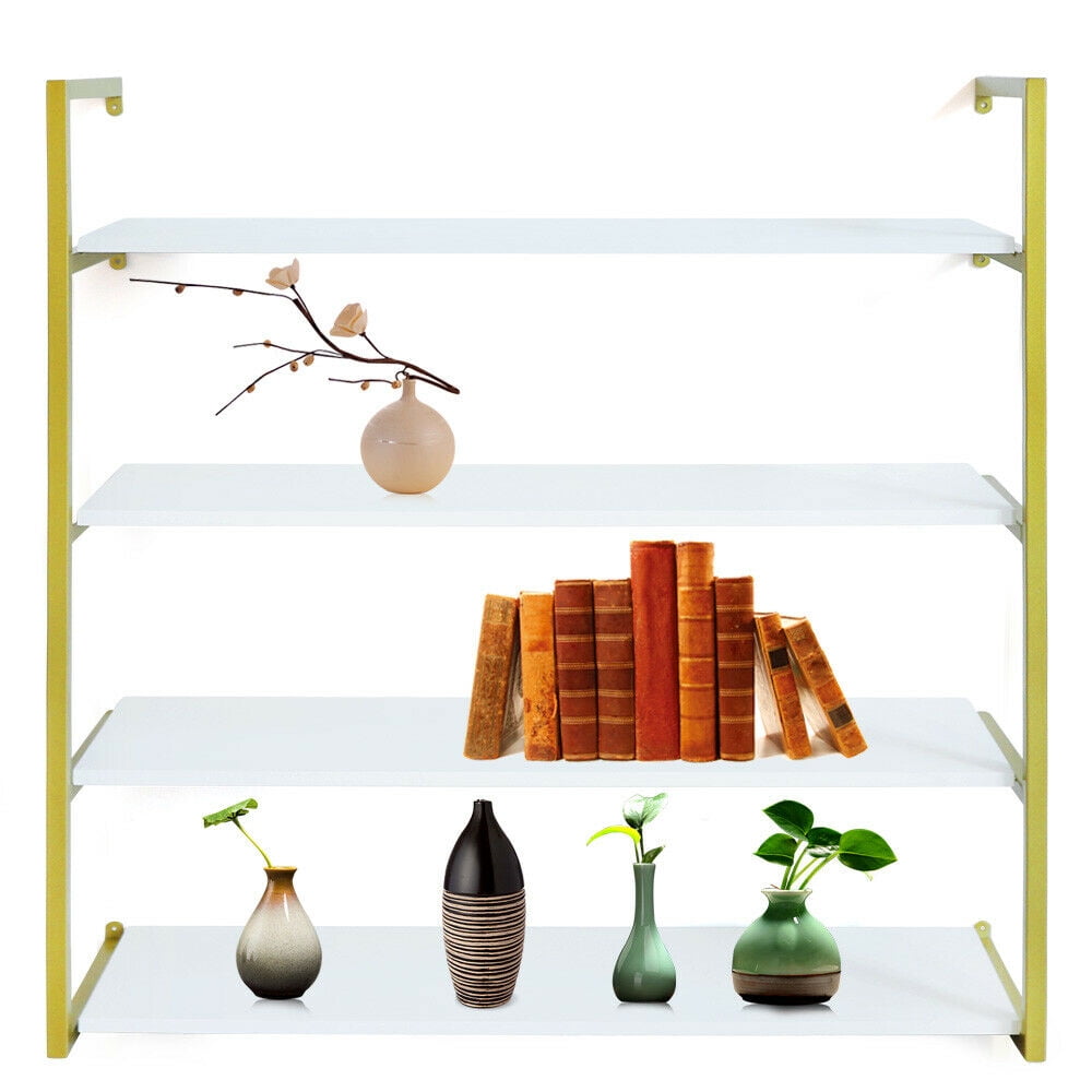 CNCEST 36" 4-Tier Floating Shelf w/ Metal Bracket - Modern Metal Wall Mounted Book Storage