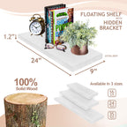 Sorbus Wood Floating Shelves for Wall - 24” Solid Wood Wall Shelves for Bathroom Decor, Books, Bedroom & Living Room - Set of 2 Wall Mounted Kitchen Shelves - Durable 100% Premium Solid Pine