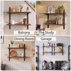 Mifurn 2-Tier Floating Shelves for Wall, 18.9" Adjustable Wall Track Wood Shelves, Rustic Brown