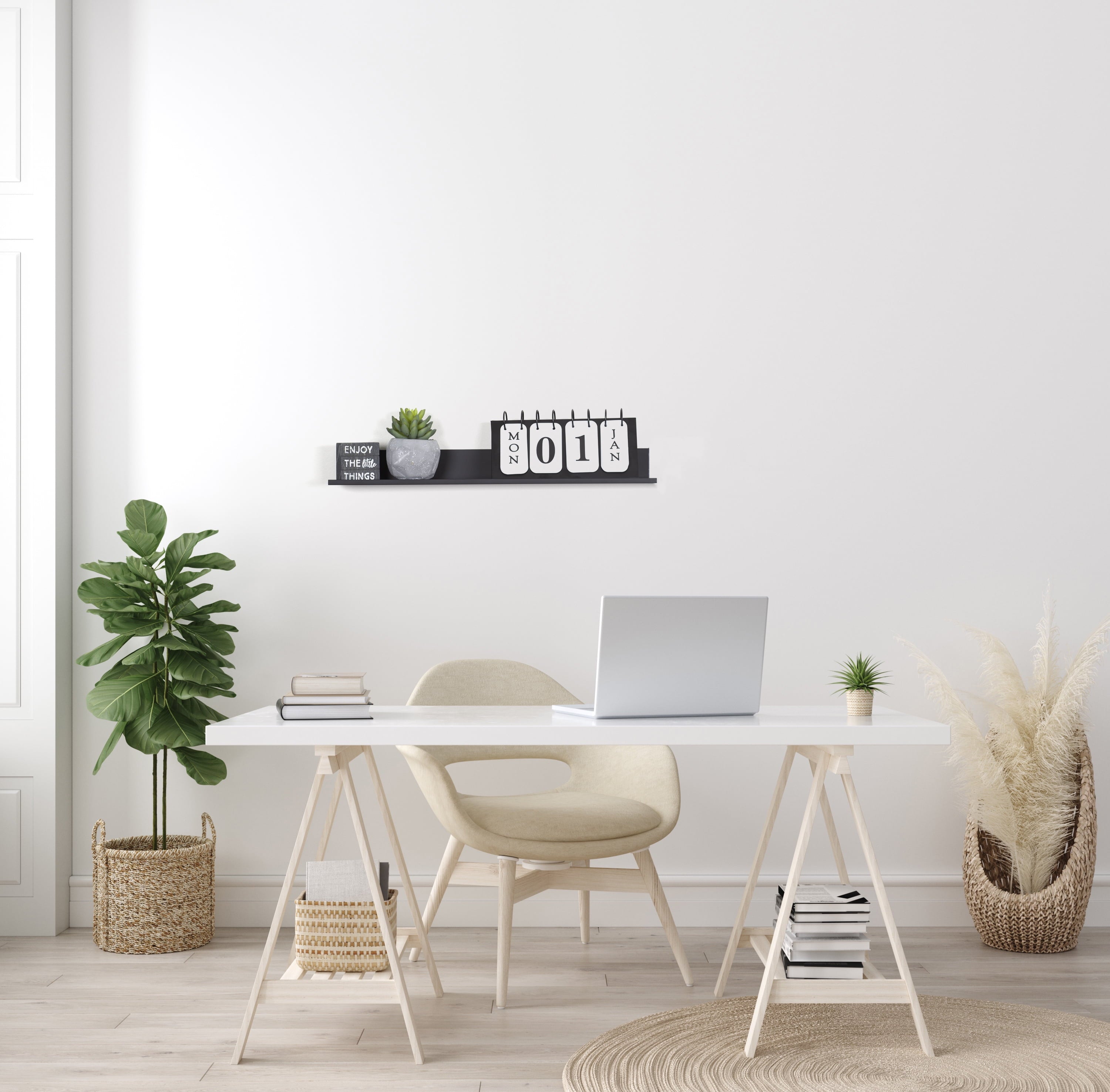 (2 pack) Hangman No Stud Floating Shelf - 24"- Black - Aluminum - Level and Hardware Included - No Drills or Anchors Needed