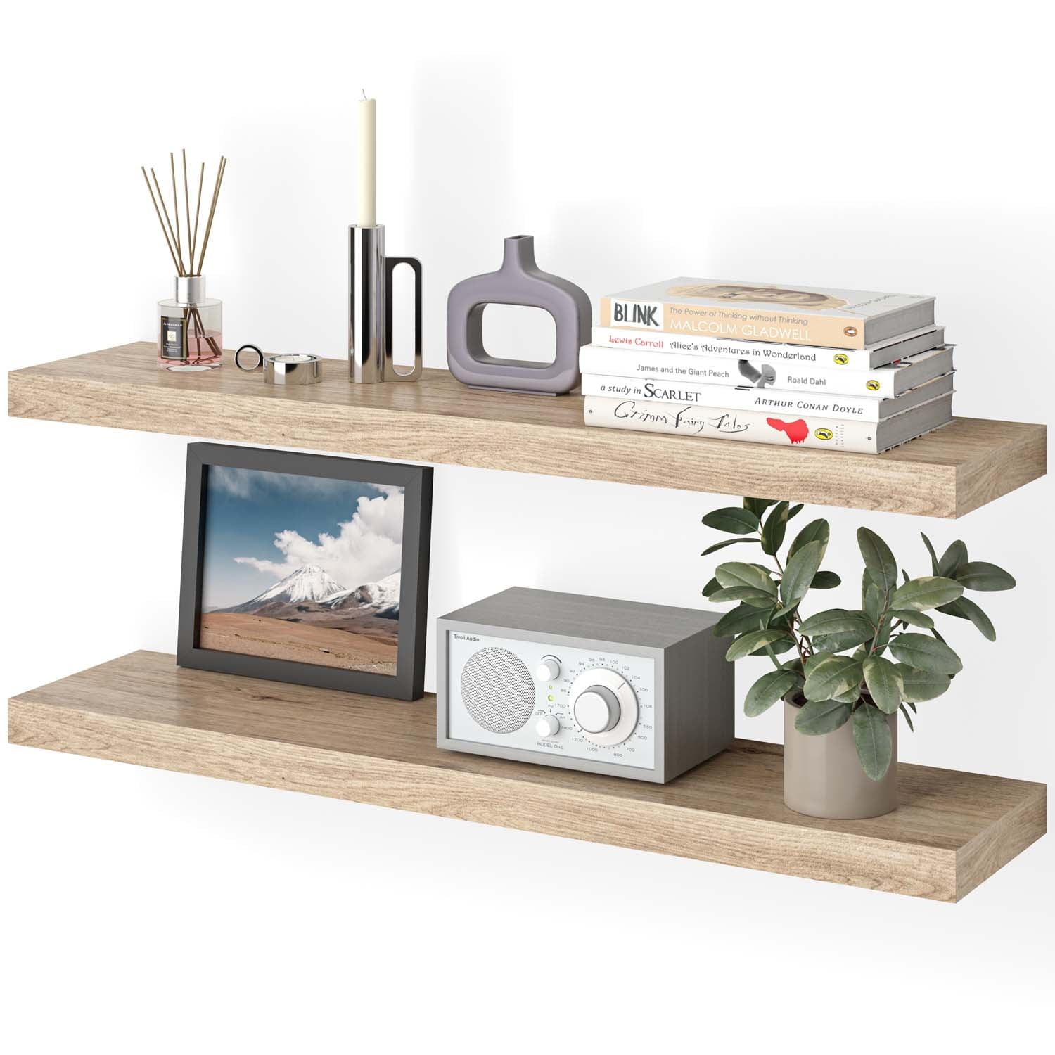 Ballucci 36" Floating Shelves, 2-Pack Wood Wall Shelf Set with Invisible Brackets, 8" Deep, Oak Finish