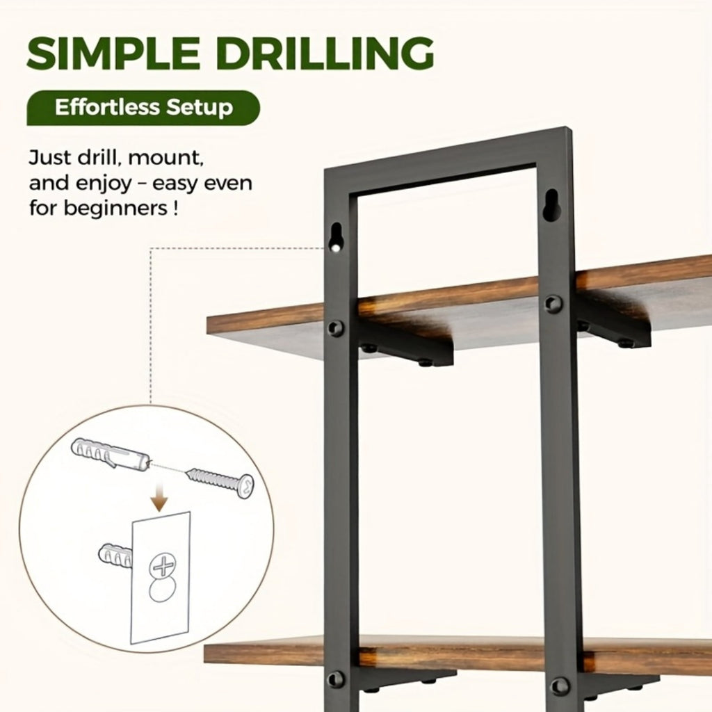 MEHOOM 2-Pack 2-Tier Floating Shelves for Wall, 15" Wall-Mounted Plant Shelves with Heavy-Duty Metal Frame, Rustic Brown Storage Shelves for Living Room, Bedroom, Bathroom and Kitchen