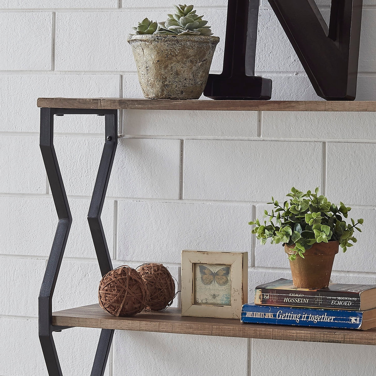 Danya B. Rustic Brown Industrial Zigzag Black Iron Floating 3-Tier Wall Shelf