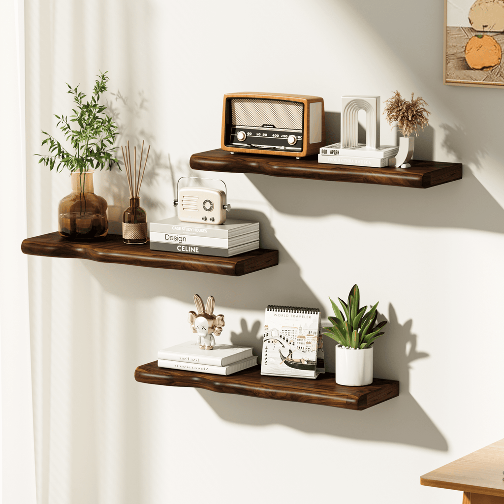 Lipa 24 Inch 2 Pack Floating Shelves for Wall,Farmhouse Live Edge Shelf,Living Room Bedroom Kitchen,Walnut