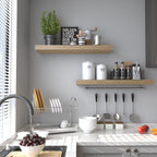 Floating Shelves for Wall 17 inch Natural Wood Shelves for Home Decor, Set of 2