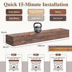 66 Inch Floating Fireplace Mantel Shelf, Handcrafted Solid Pine Wood Mantel with Invisible Heavy Duty Brackets, American Brown Wall Mounted Shelf for Over Fireplace Décor