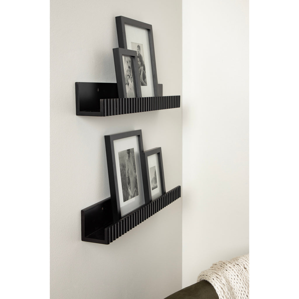 Kate and Laurel Furrow Modern Wood Photo Display Ledges, Set of 2, 24 Inches, Black, Scalloped Floating Picture Ledge Shelf Set with Lip for Use as Dorm Book Shelves or Gallery Wall Decor