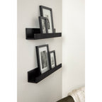 Kate and Laurel Furrow Modern Wood Photo Display Ledges, Set of 2, 24 Inches, Black, Scalloped Floating Picture Ledge Shelf Set with Lip for Use as Dorm Book Shelves or Gallery Wall Decor