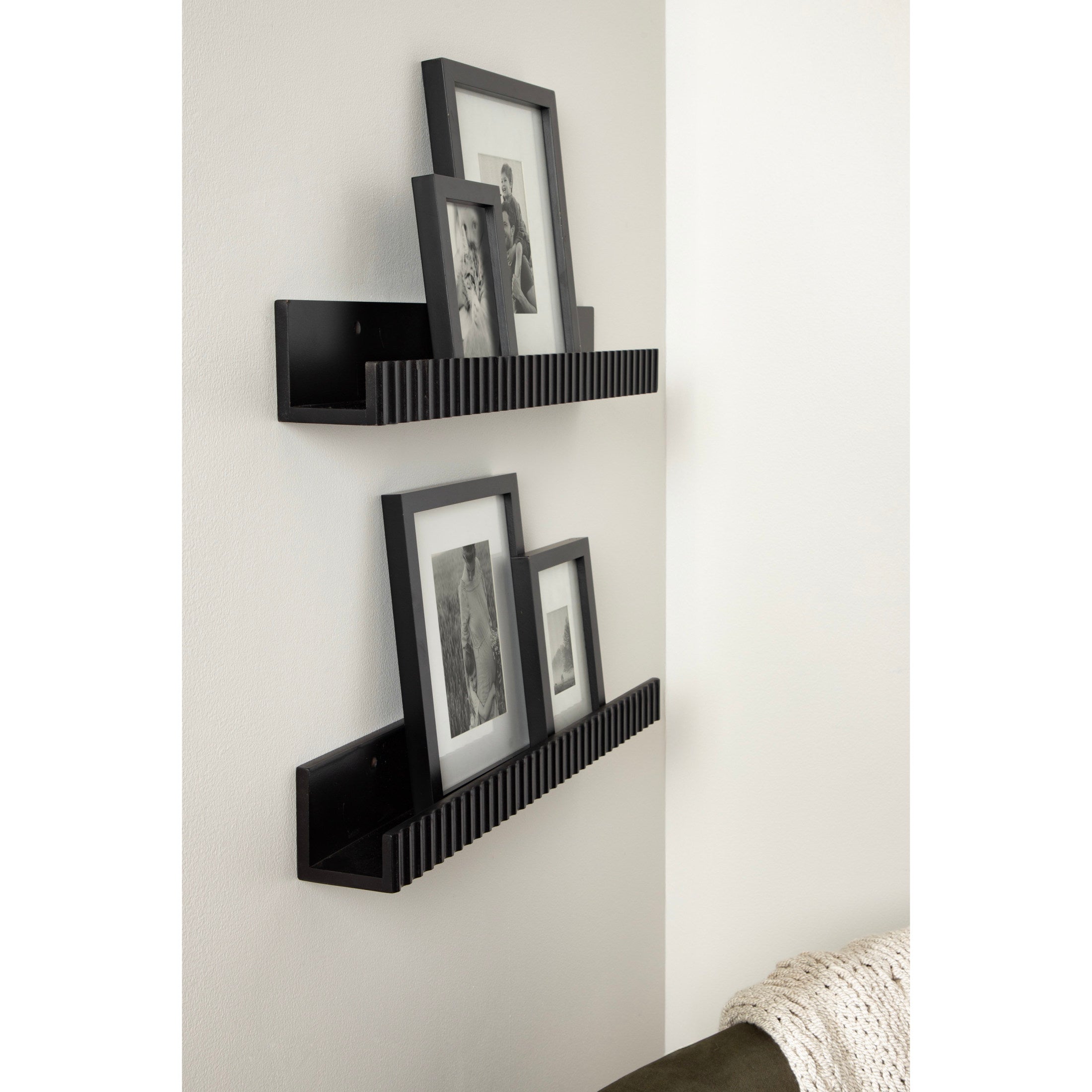 Kate and Laurel Furrow Modern Wood Photo Display Ledges, Set of 2, 24 Inches, Black, Scalloped Floating Picture Ledge Shelf Set with Lip for Use as Dorm Book Shelves or Gallery Wall Decor
