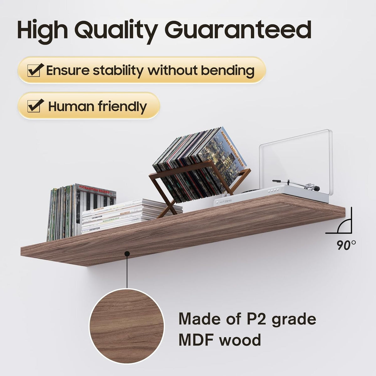 Dumekko Large Floating Shelves for Wall Set of 2 Wooden Wall Shelves 30 in x 12.75 in x 2 in Room Decor Long Shelf with Invisible Wall Mount Bracket for Bedroom, Kitchen, Living Room, Walnut