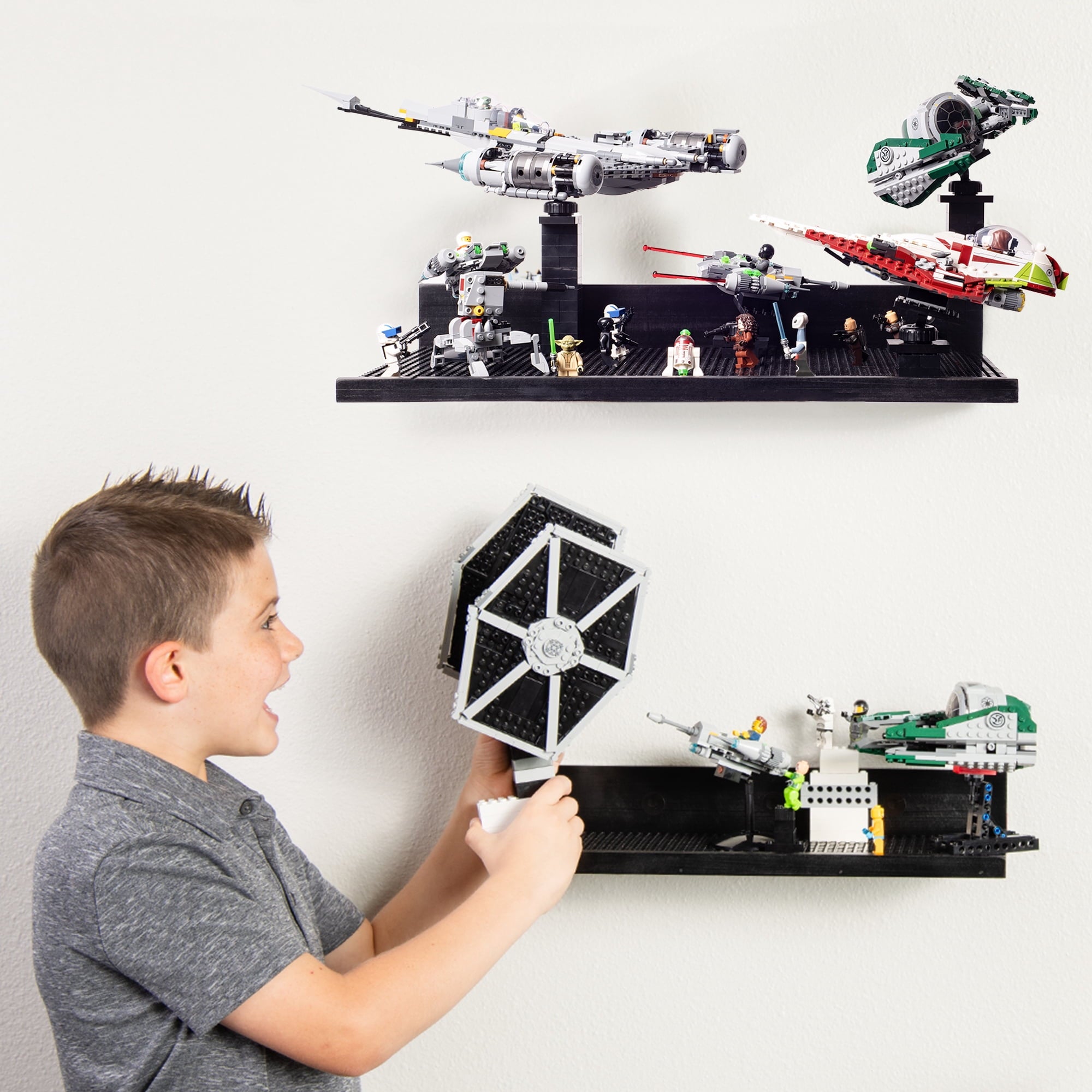 Brickmaster Displays - XL Shelves Floating Shelves for Building Block Display - Compatible as a Lego Display Shelf - Floating Shelves for Wall - Works with Major Building Blocks - Black, 2-Pack