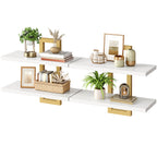 HOOBRO Floating Shelves, 15 Inch Wall Shelf Set of 2, Wall Mounted Storage Shelves 2-Tier, Hanging Bathroom Shelves, for Living Room, Bedroom, Bathroom, Kitchen, White and Gold DW32BJ01