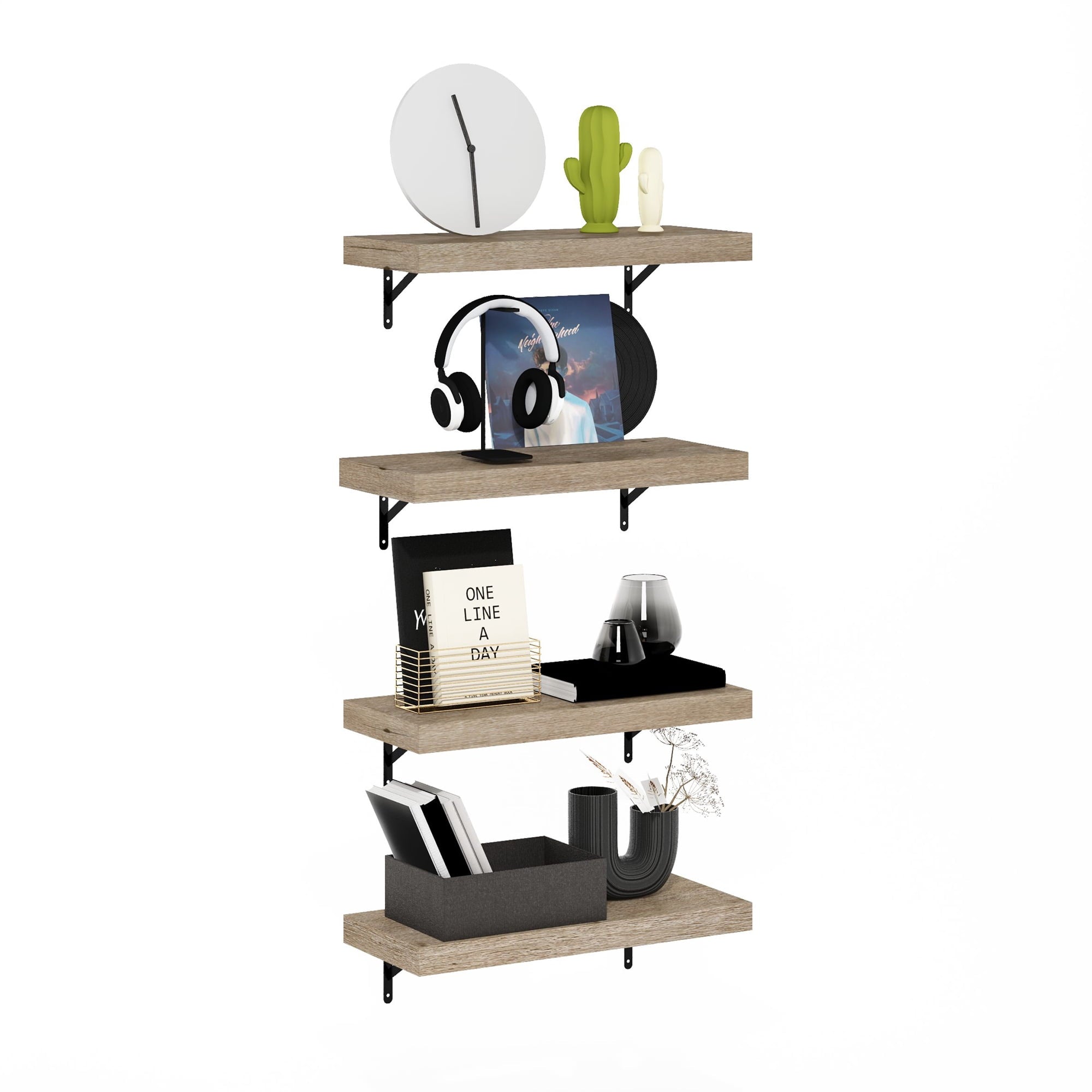 Furinno TANNA 22-Inch Wall Mounted Floating Display Shelves in Natural Set of 4