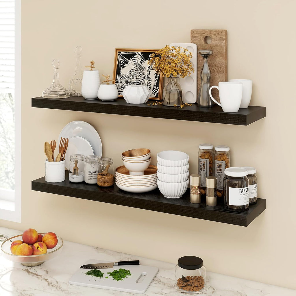 40 Inch Floating Shelves, 9.3" Deep Floating Shelf Wall Mounted, 40" Wall Shelves, Rustic Deep Bookshelf, Large Display Shelves & Storage Shelves for Bedroom, Living Room, Brown, Set of 2