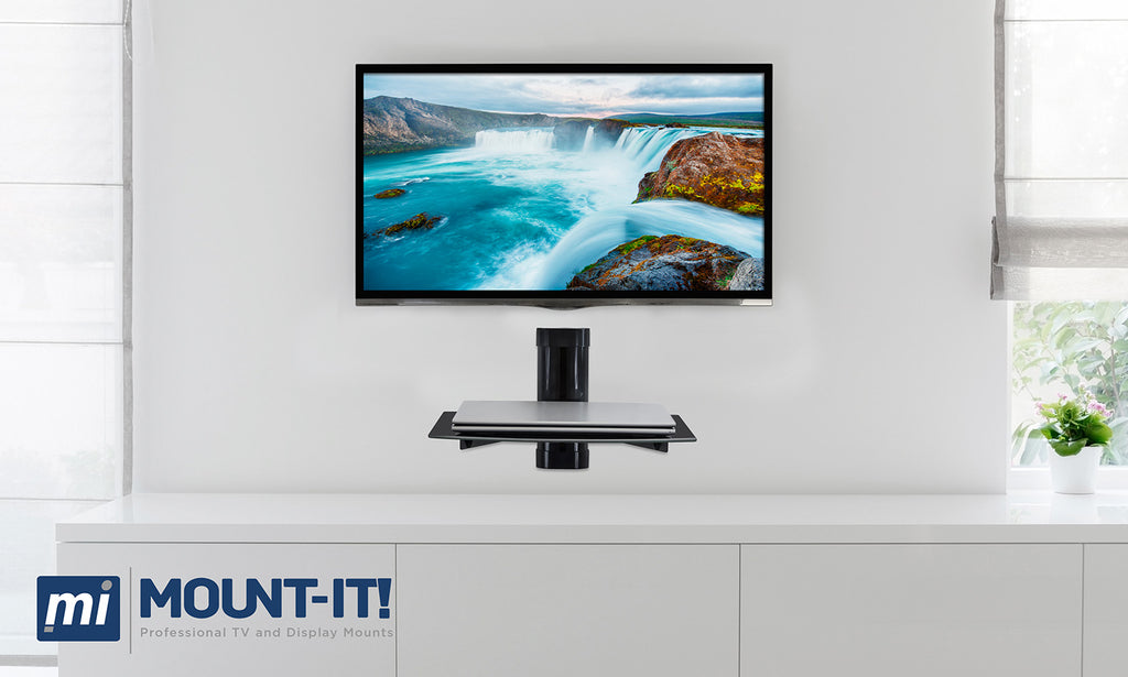 Mount-It! Floating Wall Mounted Shelf Bracket Stand 1 Shelf Tinted Tempered Glass Black