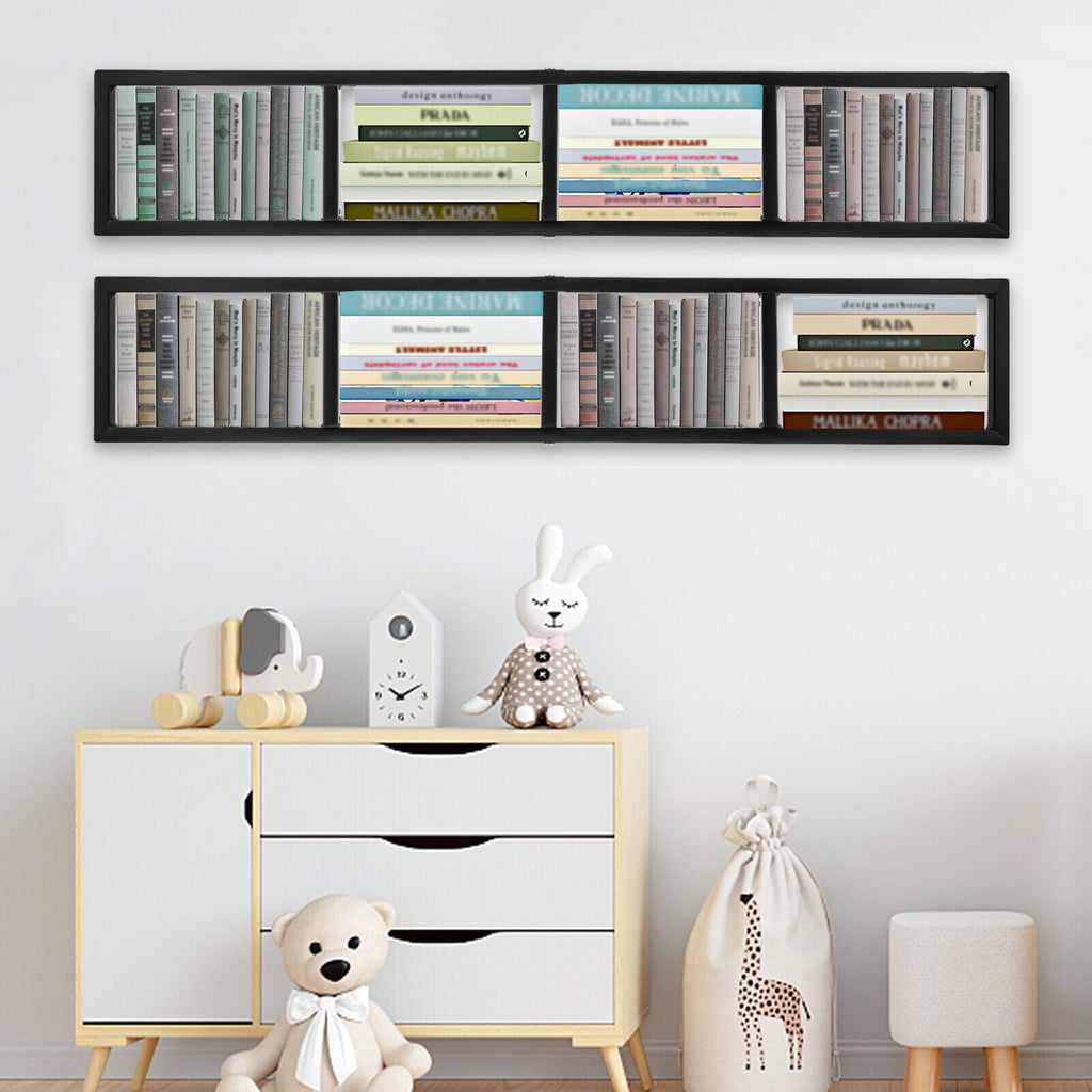 2x Floating Shelf Wall Mount CD DVD Rack Rectangular CD Rack Media Storage Organizer Shelves Large Black