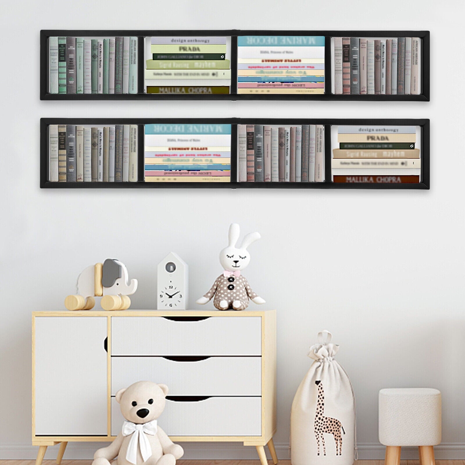 2x Floating Shelf Wall Mount CD DVD Rack Rectangular CD Rack Media Storage Organizer Shelves Large Black