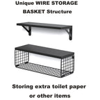 Set of 2+1 Wall-Mounted Floating Shelves W/Triangle Bracket & Frame, 16 Inch Black Rustic Wood Storage Shelf for Living Room Kitchen Bedroom Bathroom