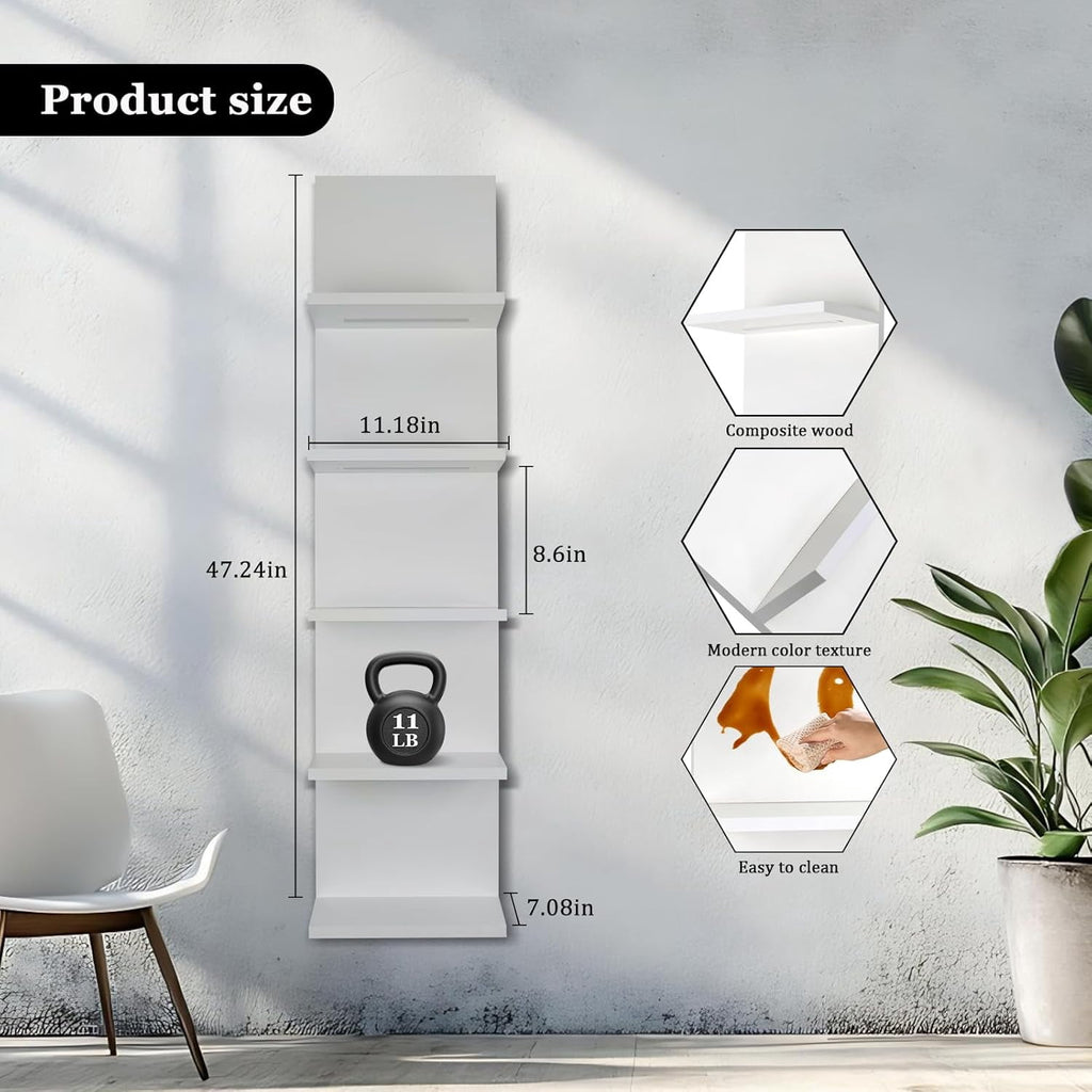 5-Tier LED Wall Shelf Vertical Column Floating Storage Shelf Tall Tower Organizer for Home Decor (White)