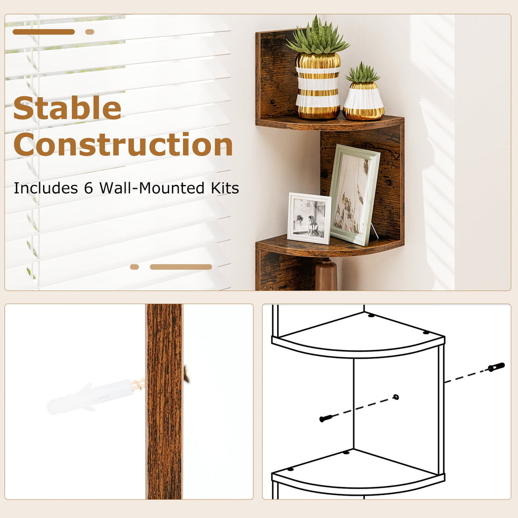 Topbuy 5-Tier Corner Shelf Wall Mount Floating Corner Bookshelf Industrial Corner Ladder Shelf Coffee