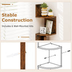 Topbuy 5-Tier Corner Shelf Wall Mount Floating Corner Bookshelf Industrial Corner Ladder Shelf Coffee