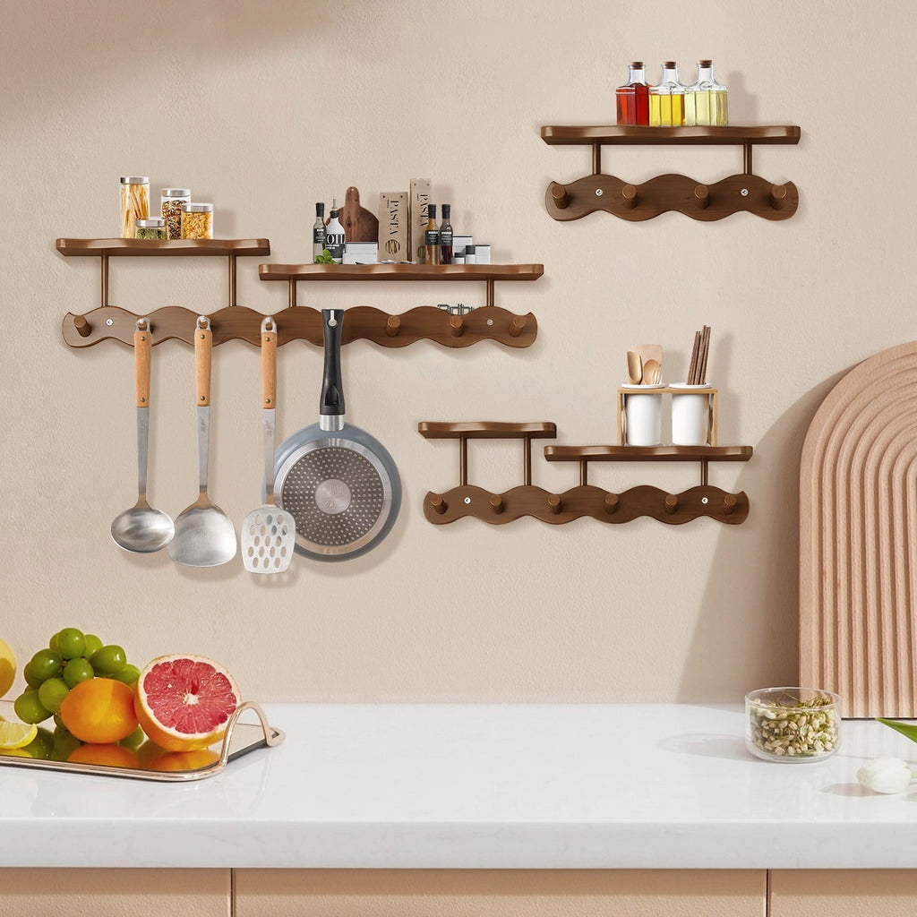 Floating Shelves with Hooks,Coat Rack Shelf Wall Mounted,Wood Coat Rack,for Bedroom, Living Room, Bathroom, Kitchen, Picture Ledge,with 8 Hooks