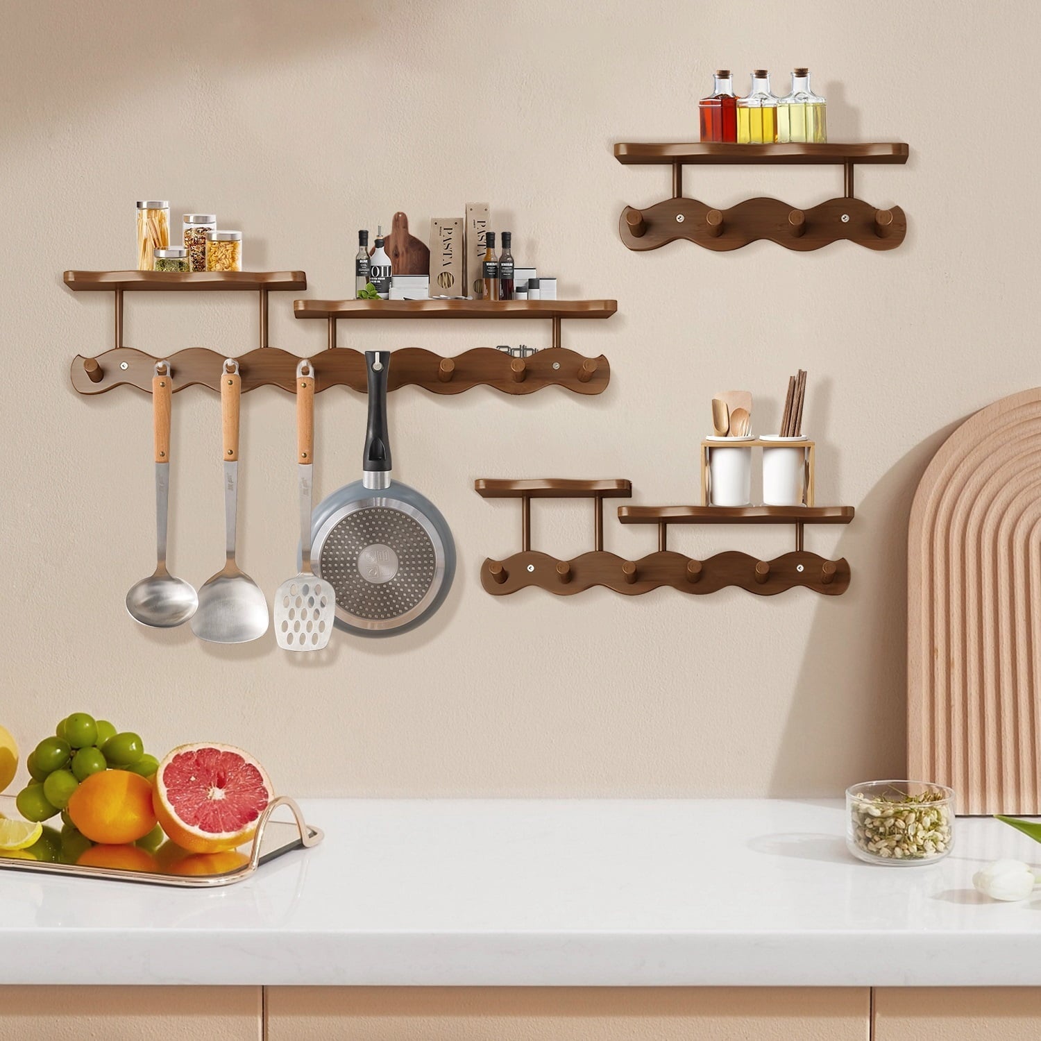 Floating Shelves with Hooks,Coat Rack Shelf Wall Mounted,Wood Coat Rack,for Bedroom, Living Room, Bathroom, Kitchen, Picture Ledge,with 8 Hooks