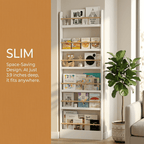 VGBYUJ 6 Tier Behind The Door Bookshelf, 70" Thin Narrow Bookshelf, Space Saving Wall Book Shelf Coner Bookshelf, White