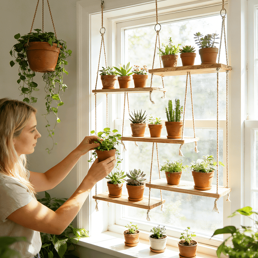 AMTPM Hanging Shelves for Wall, 5 Tier Boho Wall Decor Hanging Plant Shelf Floating Shelves Rope Rustic Wood Organizer Storage Hanger Rack for Aesthetic Home Bedroom Kitchen Bathroom