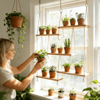 AMTPM Hanging Shelves for Wall, 5 Tier Boho Wall Decor Hanging Plant Shelf Floating Shelves Rope Rustic Wood Organizer Storage Hanger Rack for Aesthetic Home Bedroom Kitchen Bathroom