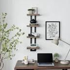 Danya B. 4-Tier Ladder Bracket Floating Wall Shelves - Black Metal and Walnut Finish