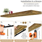 Sorbus 55in Extra-Long Floating Shelves, Wall-Mounted Storage with Hidden Brackets, Brown 2-Pack