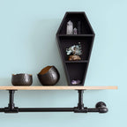 Manny's Mysterious Oddities Black Coffin Shelf - Spooky Gothic Decor for the Home-Floating Wooden Shelf for Wall or Table Top
