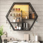 ModFurne LED Wall Shelves - Lighted Display Shelves With Extra Hooks For Gaming Rooms & Bars. Modern Black Floating Shelves With Built-In LED Lighting