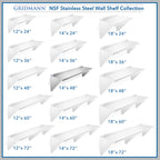 GRIDMANN 14" x 48" NSF Stainless Steel Kitchen Wall Mount Shelf w/ Backsplash