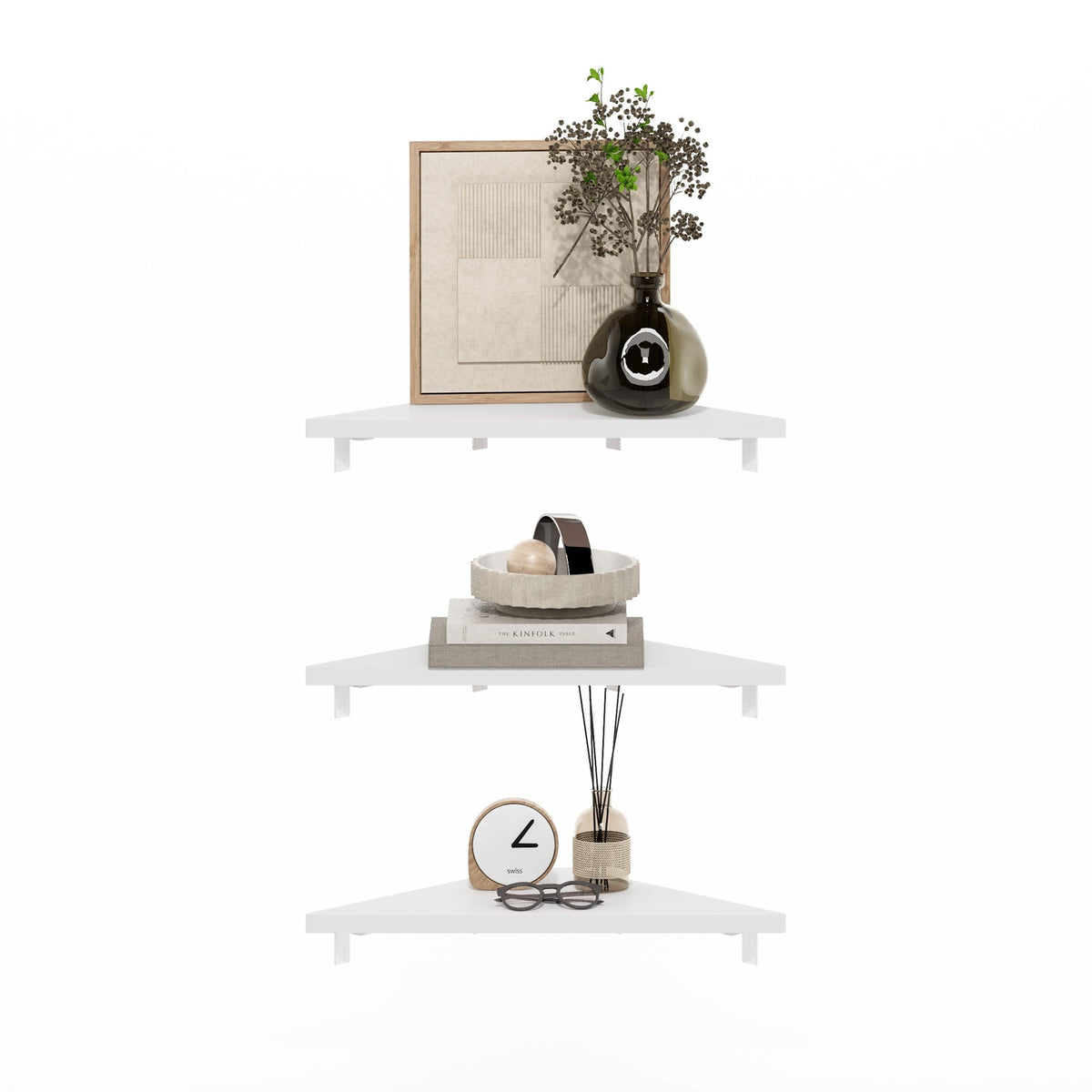 Furinno ROSSI Triangle Corner Floating Shelves in Wall Mount Display Set of 3