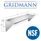 GRIDMANN 14" x 48" NSF Stainless Steel Kitchen Wall Mount Shelf w/ Backsplash