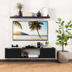 Wall Mounted Floating TV Stand with Power Outlets & Drawers, Modern Entertainment Center with USB Ports for Living Room, Bedroom, Black