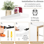 Sorbus Floating Shelves for Wall Set of 3 - Bathroom Shelves for Wall Storage, Over Toilet, Bedroom, Farmhouse, Wall Decor - 2 Floating Shelves with Invisible Brackets & 1 Rectangular Box