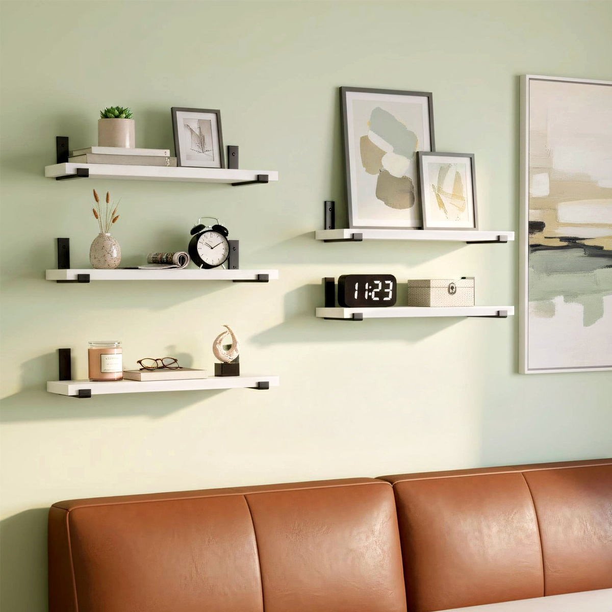 Fairy Floating Shelves, Rustic Wood Wall Storage Shelves Set of 5, 15.7in x 4.7in x 0.6in, White