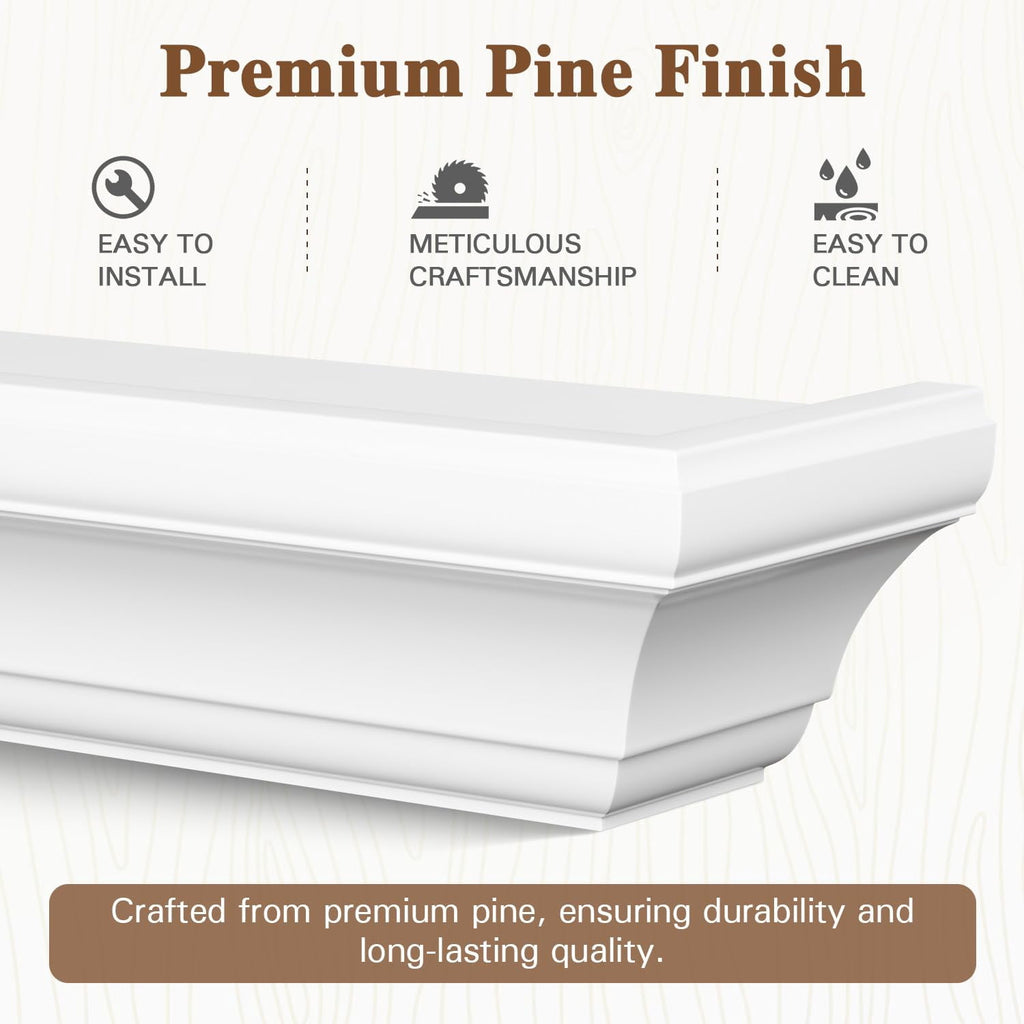Curoee Fireplace Mantel 60 inch, White Floating Shelf for Wall with Hidden Bracket,White