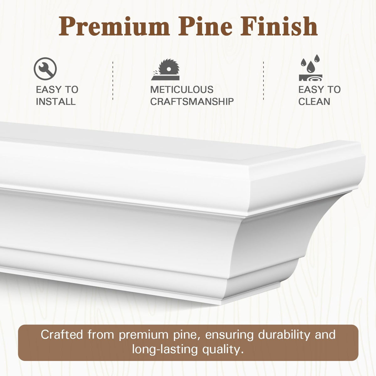 Curoee Fireplace Mantel 60 inch, White Floating Shelf for Wall with Hidden Bracket,White