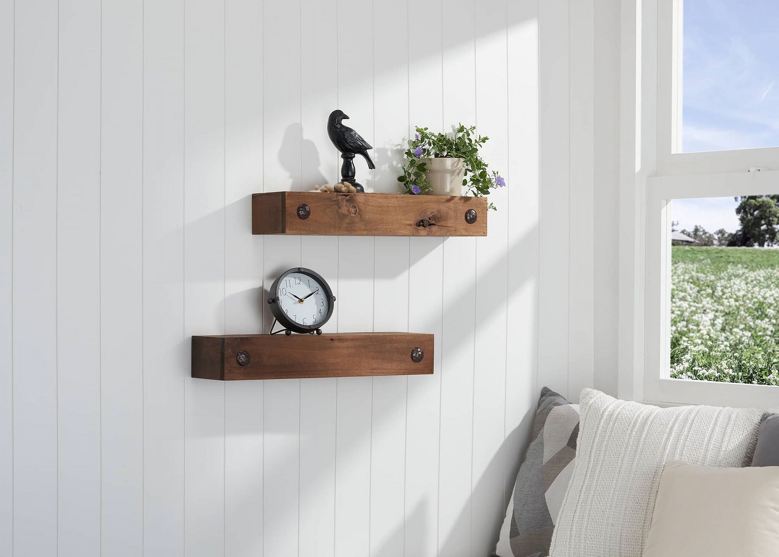 DRAKESTONE Farmhouse Floating Shelf w/ Clavos, 2-Pack - Walnut