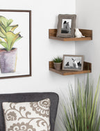 Kate and Laurel Levie Rustic Modern Floating Corner Wood Wall Shelves, 12 x 12 Inches, 2 pack, Rustic Brown