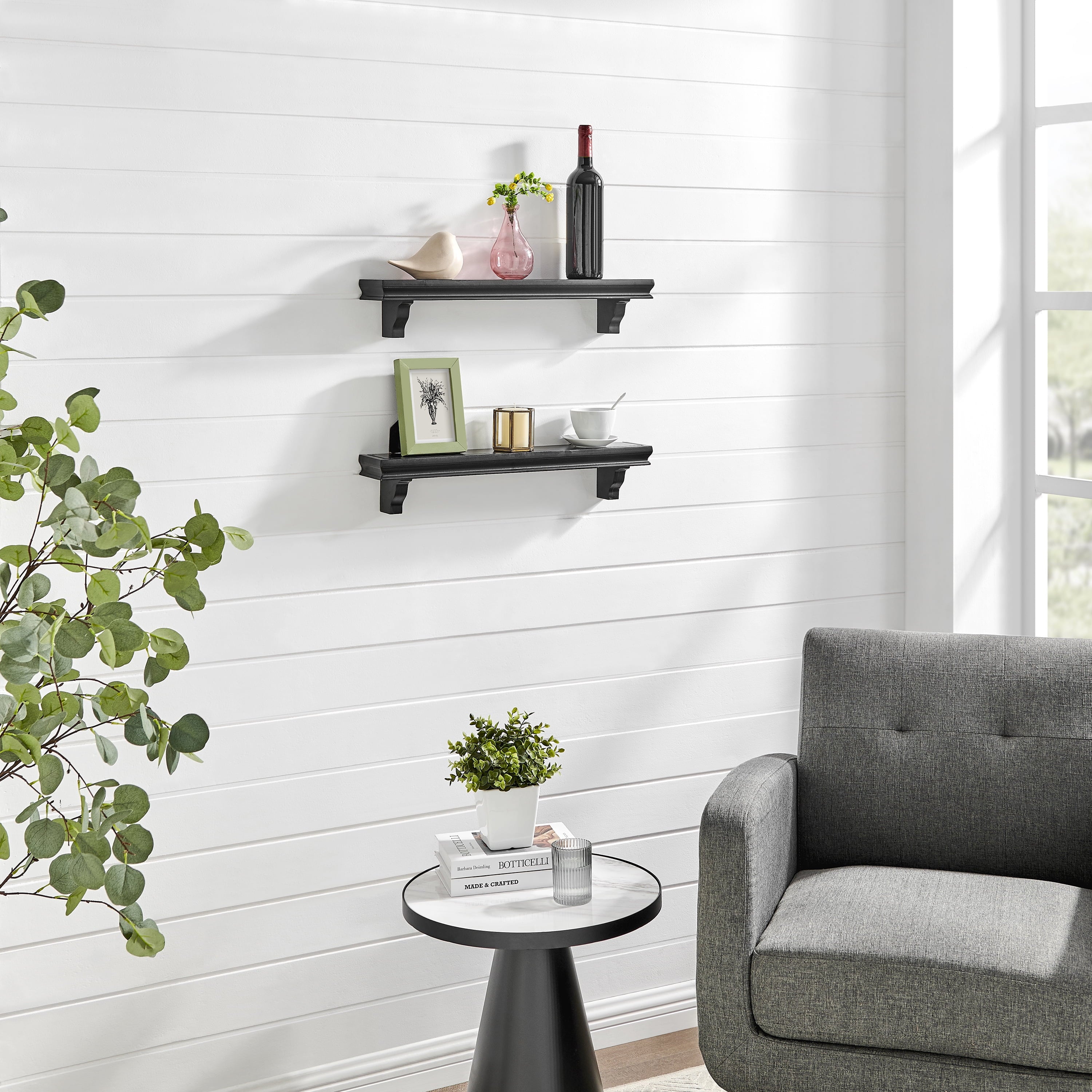 Danya B. Decorative 24" Floating Wall Décor Display Ledge Shelves – (Set of 2) - Black