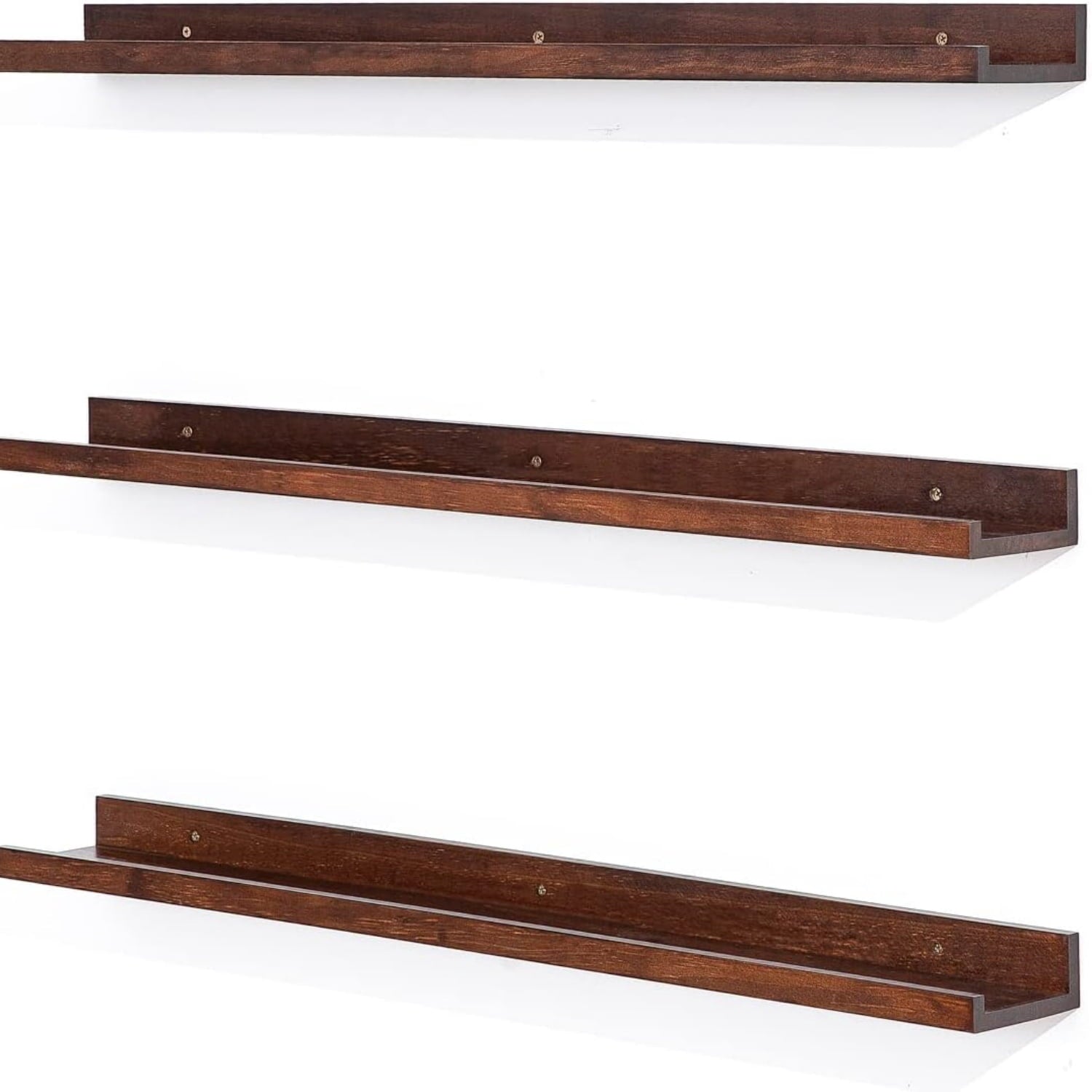 36 Inch Wood Floating Shelves Wall Mounted Deep Walnut Picture Ledge Shelf Nursery Book Shelves for Home Decor for Bedrooms, Office, Living Room, Kitchen, 3 Same Sizes