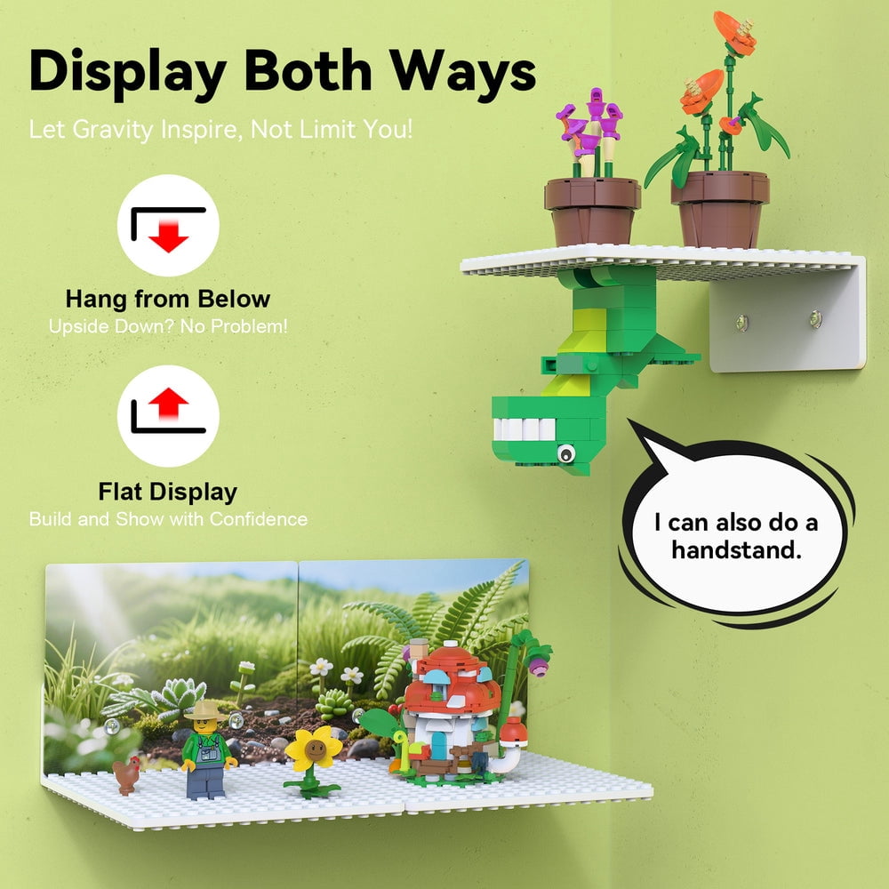 BlissBox 6-pack Floating Shelves, Lego Compatible, Flower Garden Theme, Toy Brick Storage Display, White