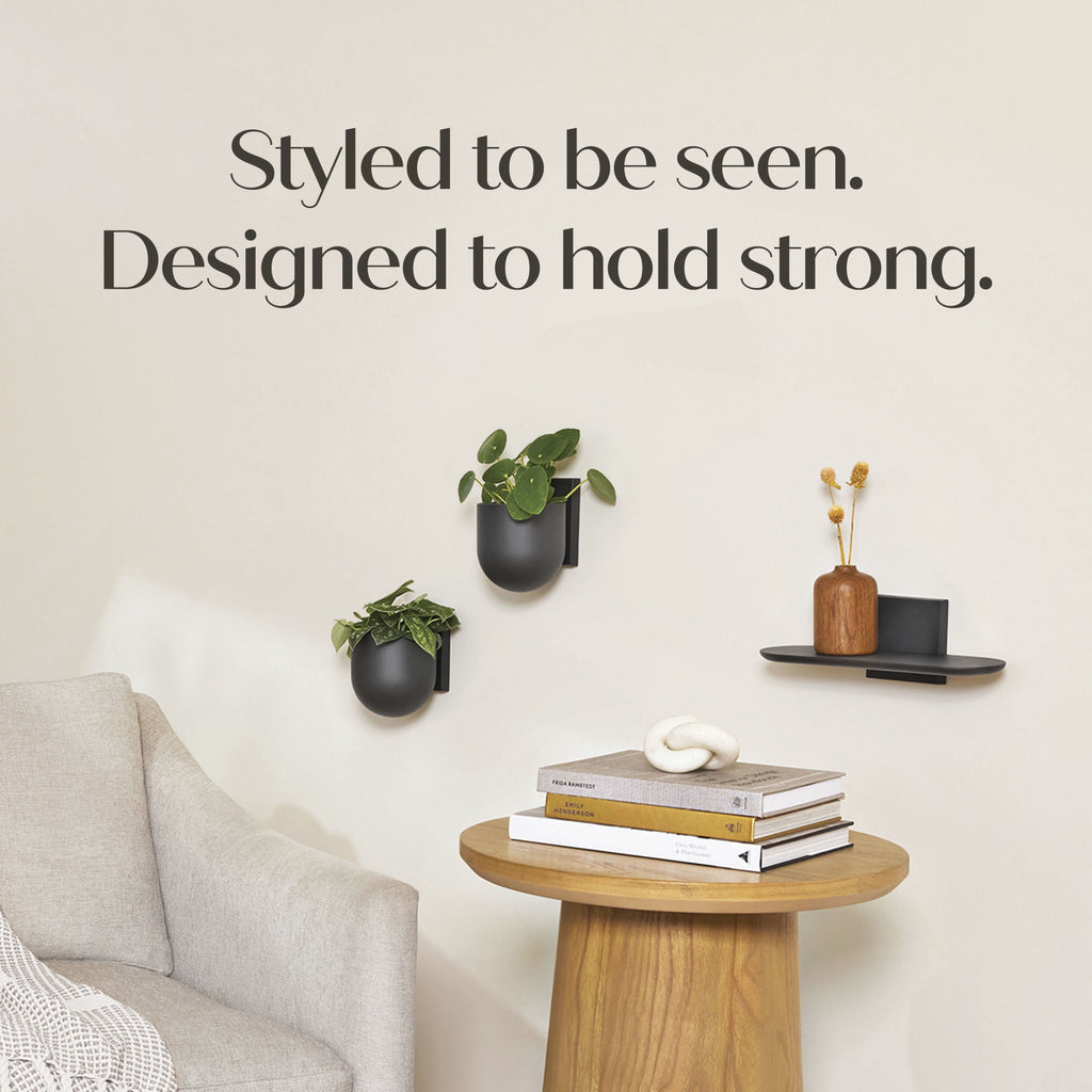 Command Decor Metal Wall Shelf, Matte Black, Holds 5 lbs, 1 Shelf, 8 Large Adhesive Strips