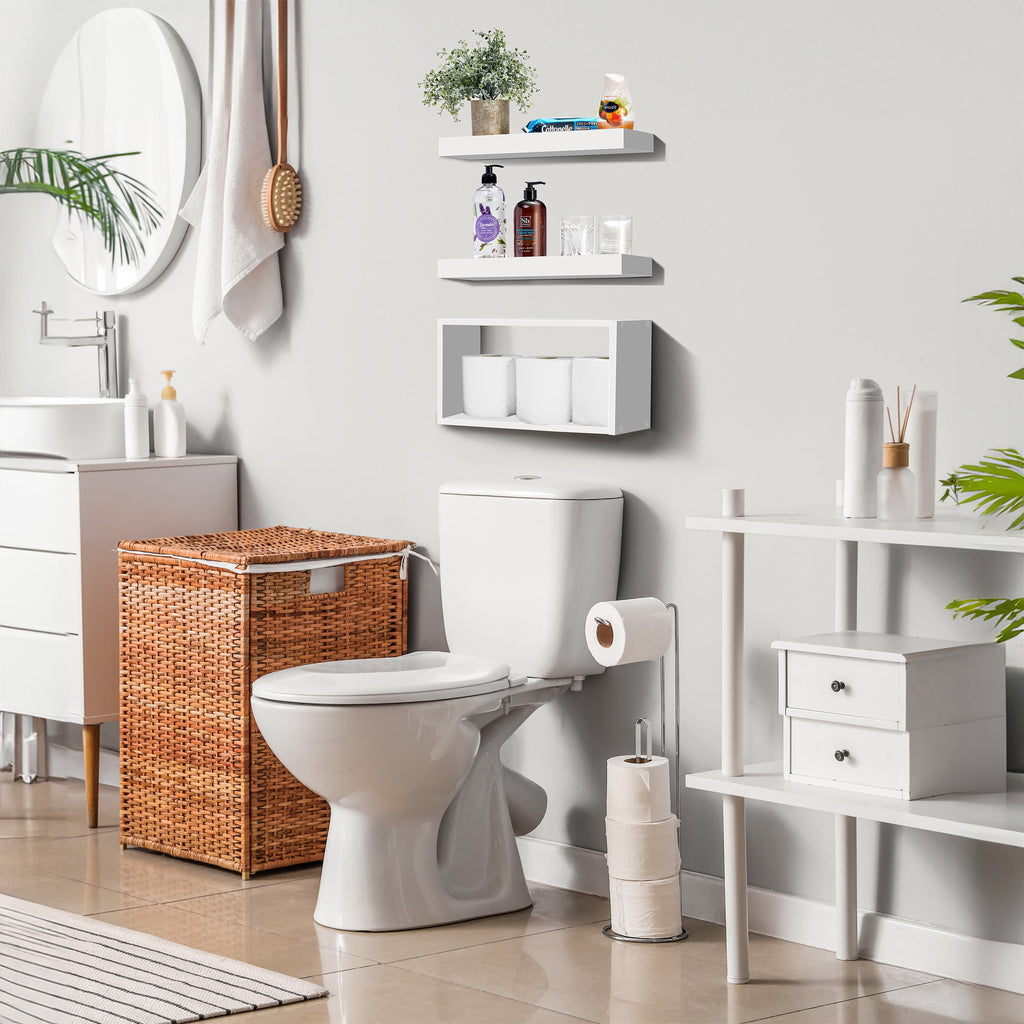 Sorbus Floating Shelves for Wall Set of 3 - Bathroom Shelves for Wall Storage, Over Toilet, Bedroom, Farmhouse, Wall Decor - 2 Floating Shelves with Invisible Brackets & 1 Rectangular Box