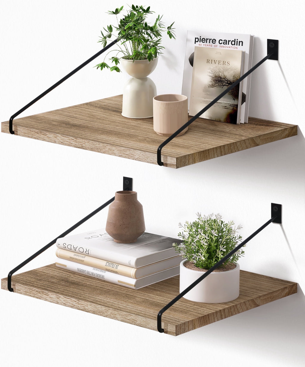 Afuly Deep Floating Shelves  Wall Shelf , Rustic Wood Wall Mounted Shelves 12 inch Large Hanging Shelves for Bathroom, Living Room,  Bedroom, Kitchen, Set of 2